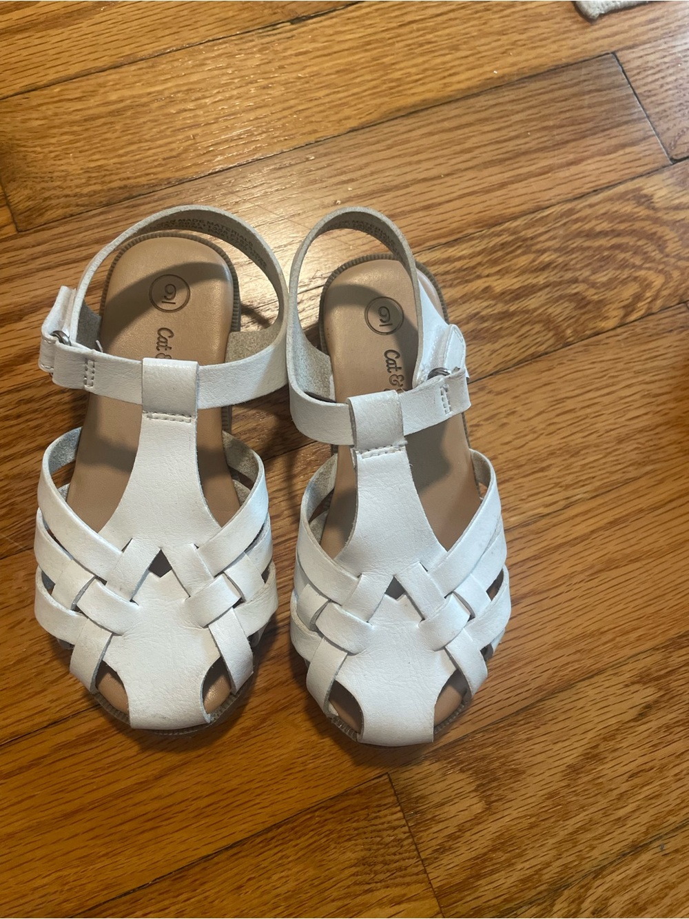 Cat & Jack White Woven T-Strap Girls' Sandals